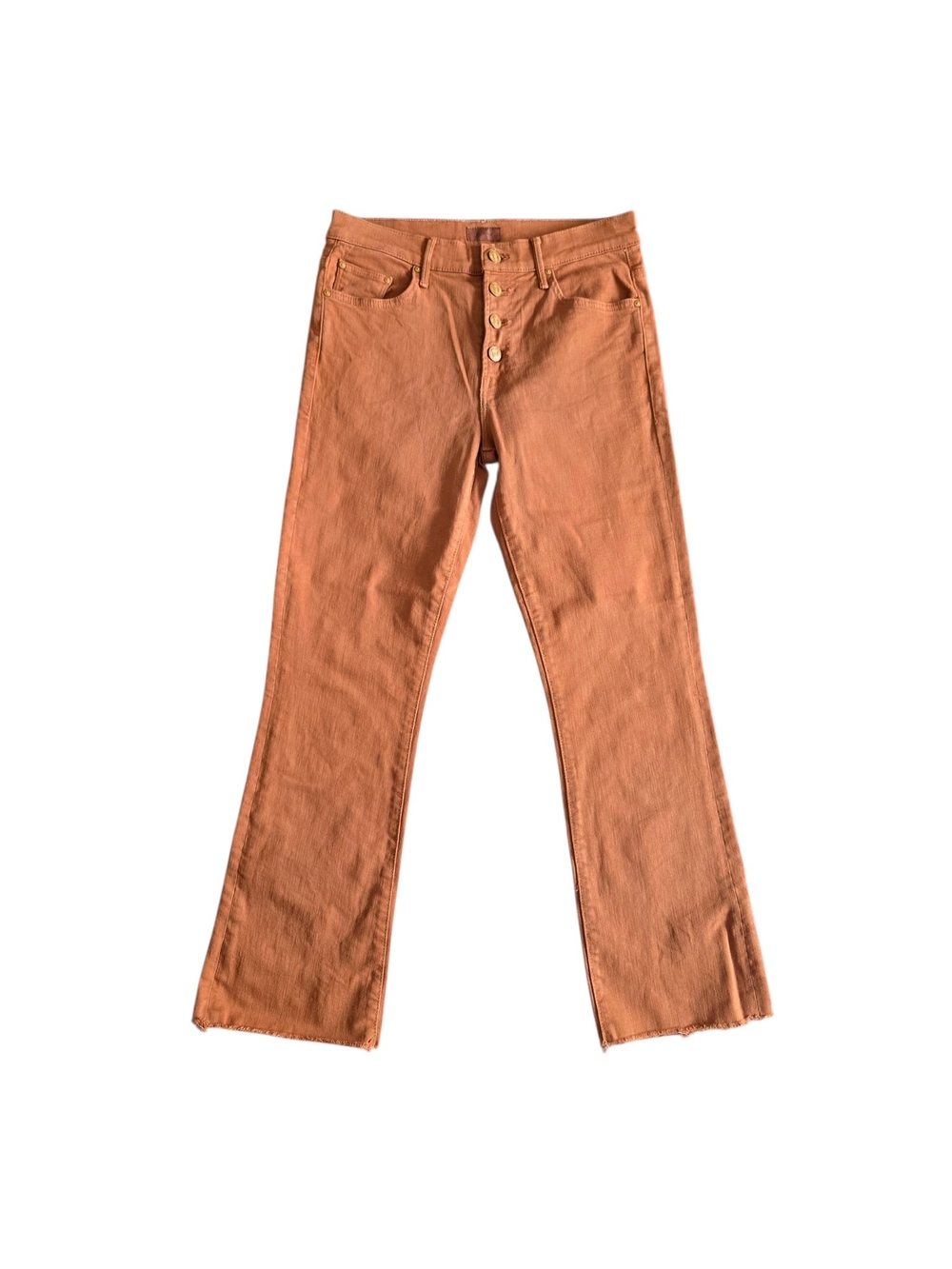 MOTHER The Pixie Insider Ankle Fray Cropped High-Rise Jeans in Rust Size 28